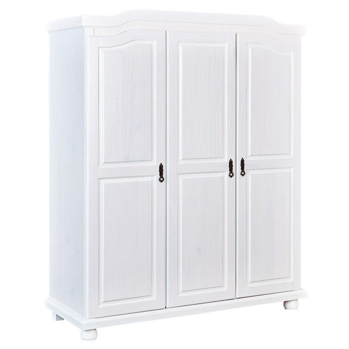 SYDNEY - Armoire 3 Portes + Penderie Bois Massif Vernis Blanc