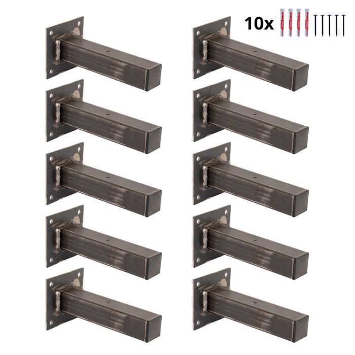 Holzbrink 10x Support D Etagere Murale Fixation Style Industriel Equerre En Acier Longueur 200mm Acier Brut Cdiscount Bricolage