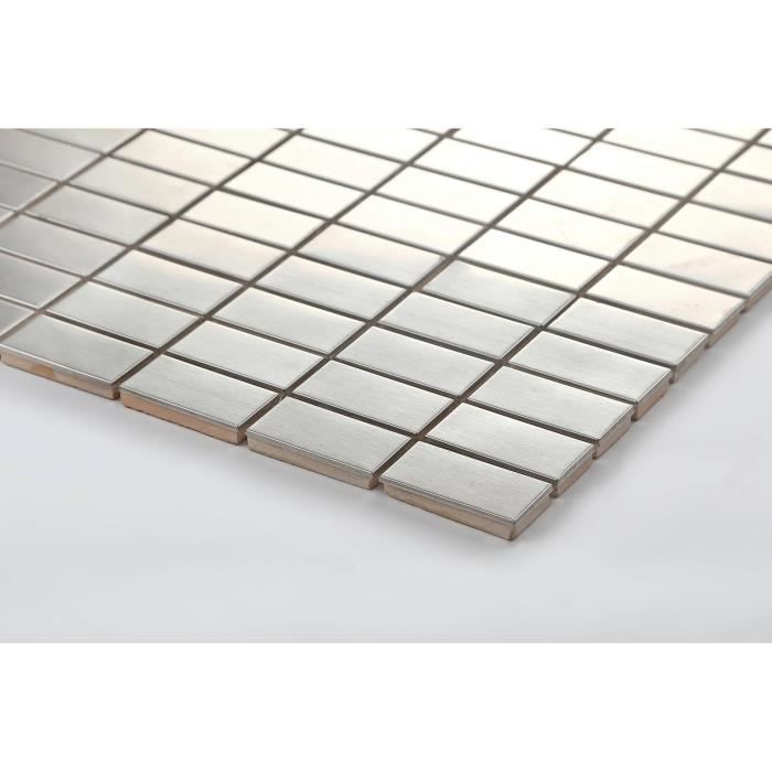 Mosaïque Carrelage Acier Inoxydable Et Verre - Noir Et Argent Brillant - 30x30cm - 8mm D'épaisseur - Bador