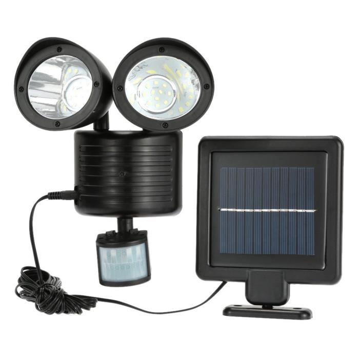 Projecteur à induction de corps humain étanche à double tête solaire 22LED projecteur de jardin extérieur