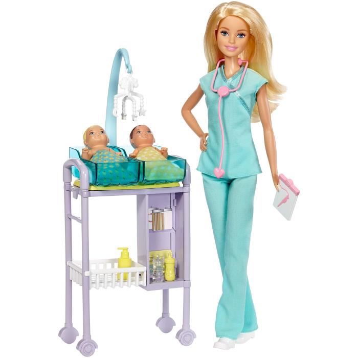 Barbie Métiers coffret poupée Pédiatre blonde avec cabinet médical