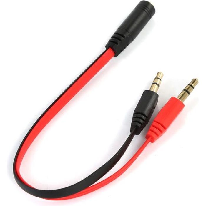 Adaptateur de casque jack 3,5 mm 2 en 1 micro et câble audio pour casque de jeu à double prise