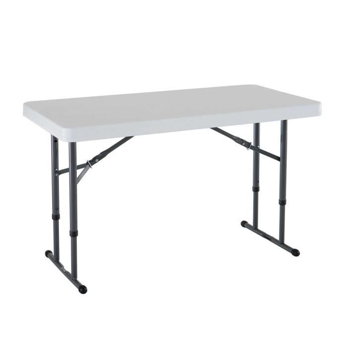 table pliable lifetime - blanc - hauteur ajustable 4ft | 1.22m - résistante et facile à nettoyer