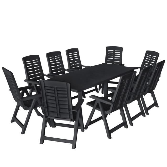 Ensemble Table à manger de 10 à 12 personnes + 10 chaises - Plastique Anthracite - TENDANCES 2021