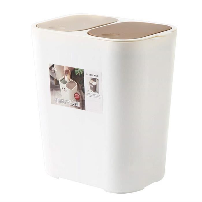 Fityle Poubelle Bureau 2 Compartiments Sèche/Humide - Blanche, Surface Lisse, 18L, Tri Sélectif Élégant Chambre Cuisine