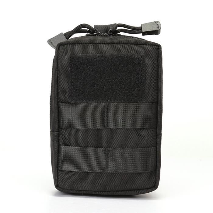 Sacoche Tactique MOLLE Noire 17x10x6 Cm - Tissu Oxford Imperméable, Poches Multiples, Pour Téléphone, Randonnée, Vélo, EDC