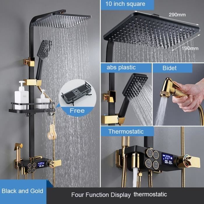 SOOOHOT Mitigeur Douche Noir Mat, Ensemble De Robinets De Douche Noirs Avec Pommeau De Douche Noir Mat De 30,5 Cm Et Bec De Baignoire, Pommeau De Douche Noir Et Poignée (Valve Incluse