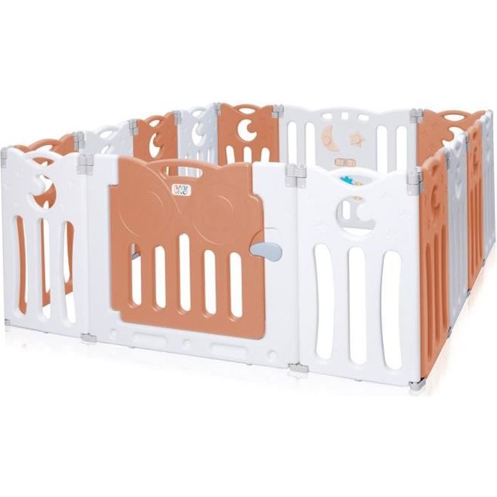 Parc Bébé Pliable Baby Vivo - Athena Marron-Blanc - 14 Éléments - Plastique - Sécurité et Espace de Jeu
