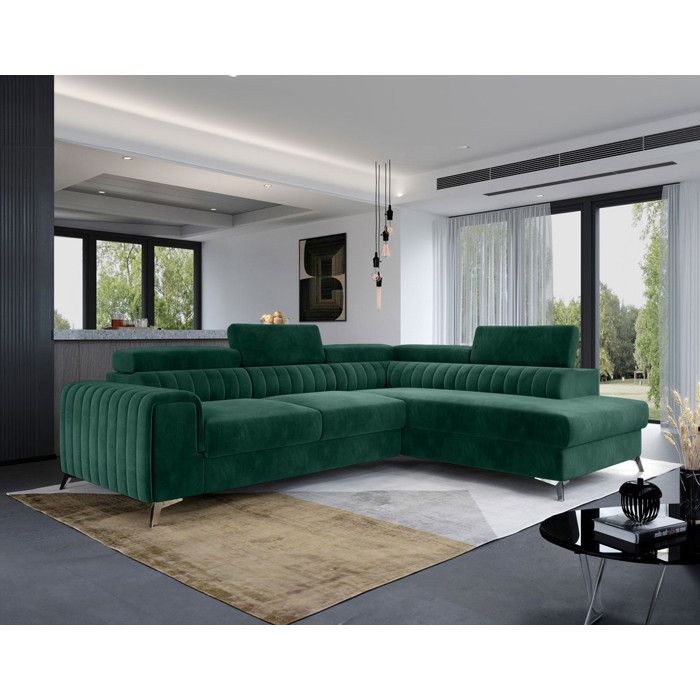 Talisay - canapé dangle droit - 5 places - convertible avec coffre - en velours - Vert