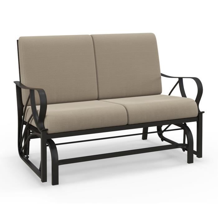 costway fauteuil à bascule de jardin 2 places avec 4 coussin doux charge 300kg chaise à bascule d’extérieur avec accoudoirs incurvés