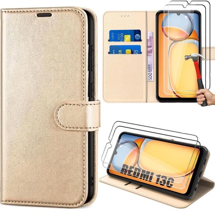 Coque Portefeuille + 2 Protections écran Pour Xiaomi Redmi 13C, 12C, Note 12 Pro, Etc. - Bleu - Fixation Magnétique Et Anti-choc