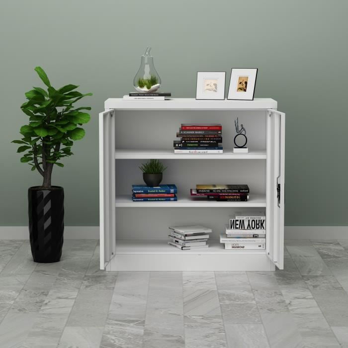Armoire De Bureau Métal Verrouillable HOMCOM – 2 Portes, 2 étagères – 80 X 35 X 91 Cm – Blanche - 9