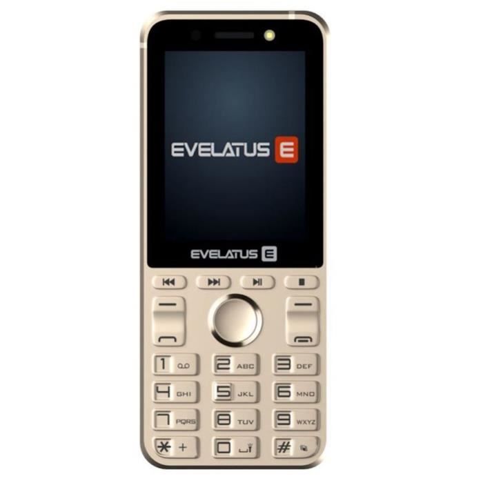 Evelatus Tron Slim Button Téléphone portable avec double SIM Radio Lampe de poche Caméra et longue durée de vie de la batterie Doré