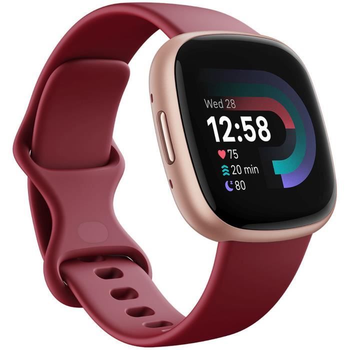 Fitbit Versa 4 Rose Violacé/Aluminium Rose Cuivré - Montre connectée - étanche - écran AMOLED - suivi continu de la fréquence cardia