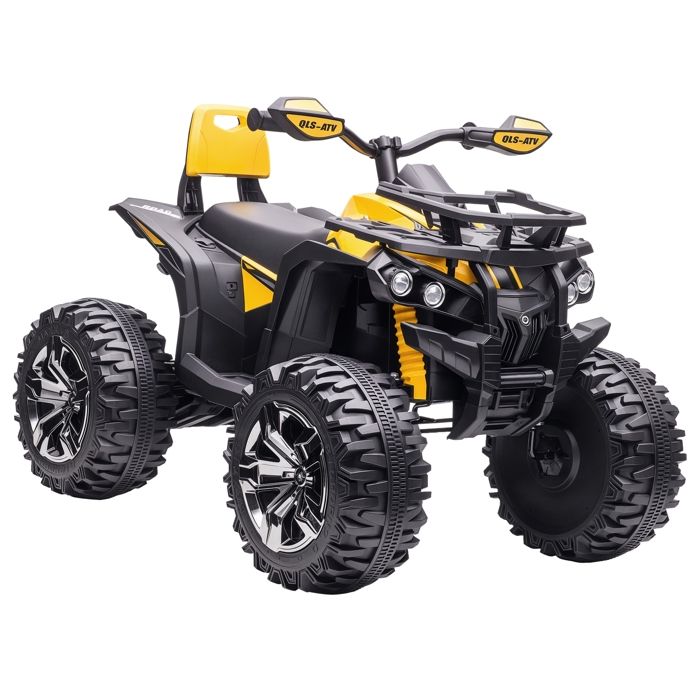 Quad Buggy électrique Enfant - HOMCOM - 12 V 8 Km/h Max. - Effets Lumineux sonores Porte-Bagage Avant - métal PP - Jaune Noir