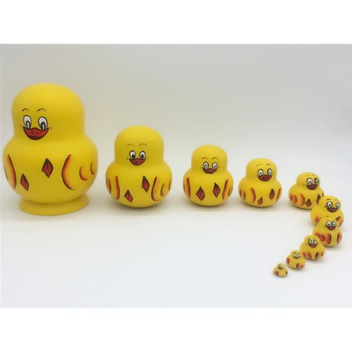 Lot de 10 poupées russes empilables en bois jaune canard Matrioshka | Poupées gigognes traditionnelles, poupées empilables d'art folklorique, poupées empilables Babushka peintes à la main
