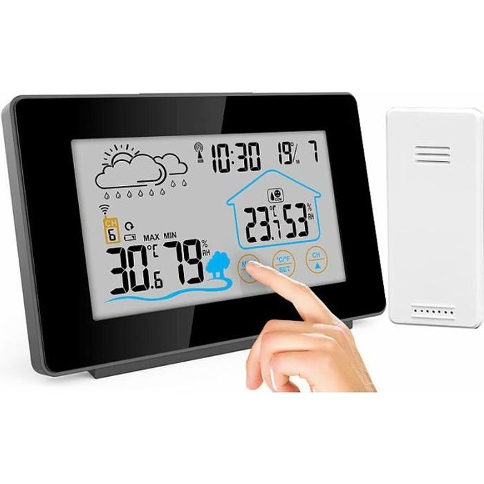 Acheter Thermomètre intérieur extérieur sans fil, Station météo avec  horloge atomique, USB197FT(60M) Haute précision