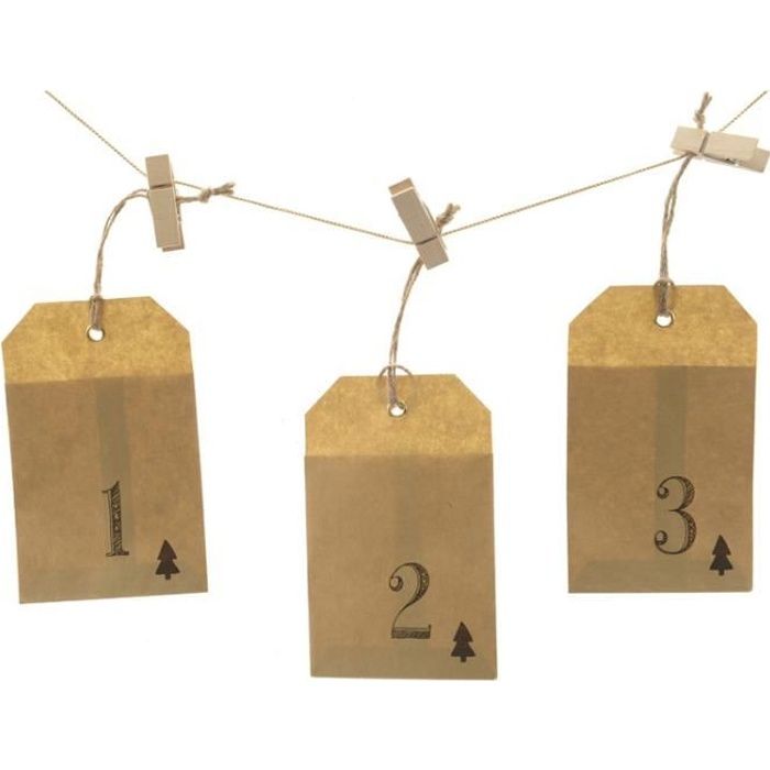 Calendrier de l'avent en papier kraft 24 sachets à suspendre avec