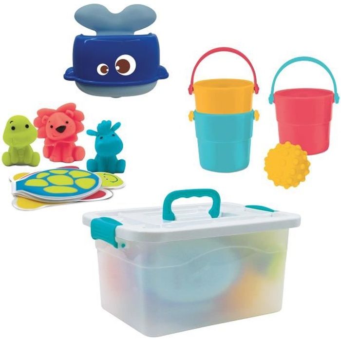 Valisette de bain LUDI - Kit complet de jouets d'eau pour enfant dès 10 mois - Bleu