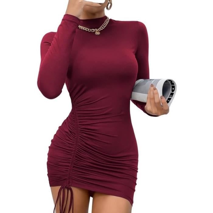 Robe Hiver Femme Robe Moulante Manches Longues Rongseng Cordon