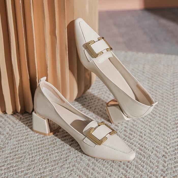 Escarpins femme talons hauts 5CM en cuir souple Talon carré