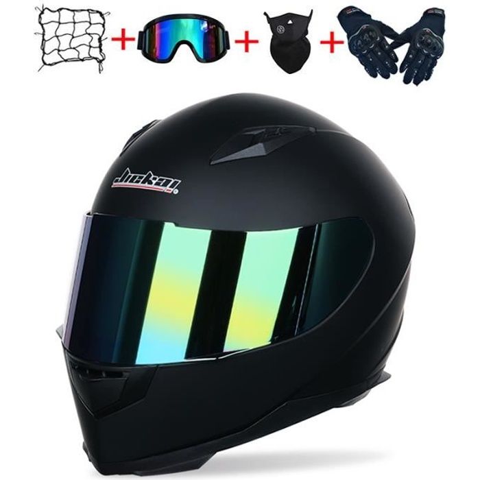 Casque Moto Intégral Homme ECE Homologué-YEMA YM-831 Casque Scooter Femme Adulte Double Visière-Noir Mat-XL 