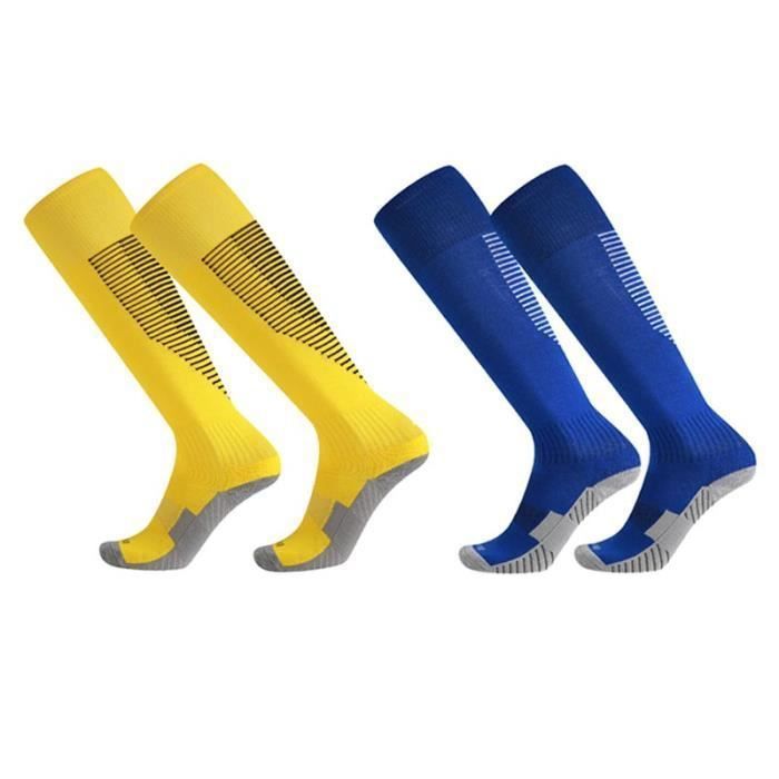 2 Paires Chaussettes de Football Enfant Chaussettes de Sport Protection Respirantes Antidérapant - Jaune/Bleu