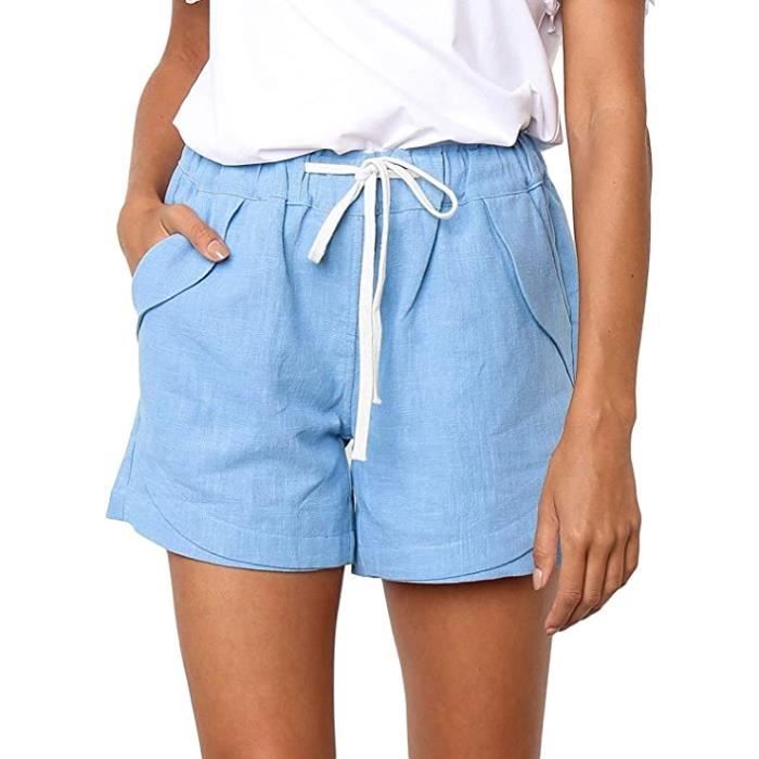 Short Femme Mode t Hot Bermudas Casual Lin Coton Corde Attacher