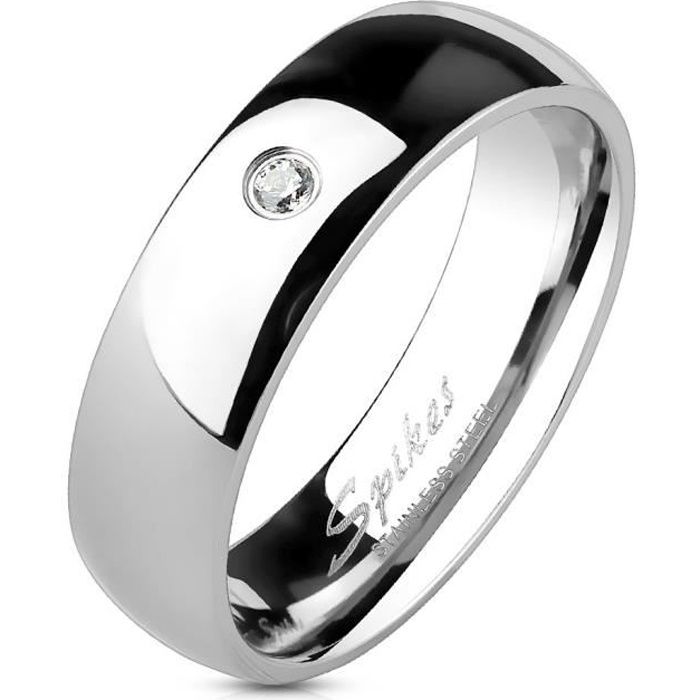 Bague anneau de mariage homme femme acier effet miroir sertie pas cher (60)