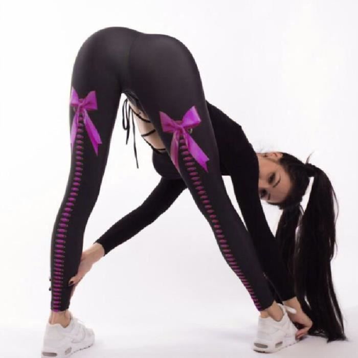 PANTALON,Femmes Sexy Bow Imprimé Fitness Leggings Taille Haute