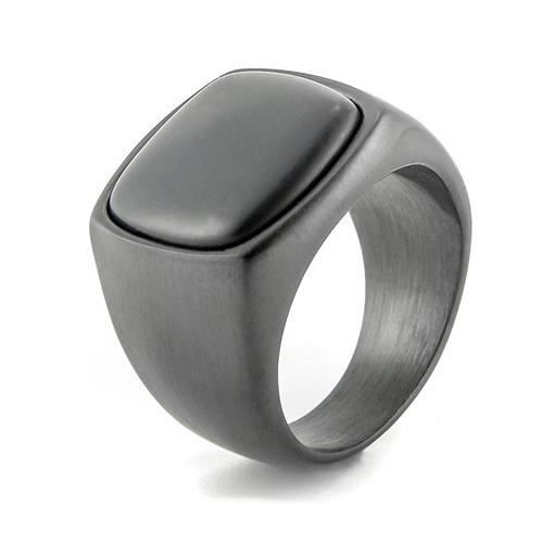 Bague chevalière classe pour homme en acier noire sertie d'un onyx noir