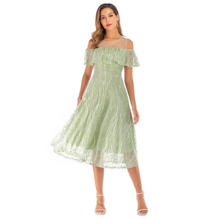 Blingko Robe De Cocktail Femme En Dentelle Élégante - Mousseline Manche Courte Pour Mariage Et Soirée