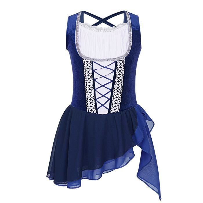 Inlzdz Robe Danse Lyrique Fille Fluide Sans Manches – Justaucorps Maille Ballet Moderne Tango Salsa Valse – Élégante 6-16 Ans