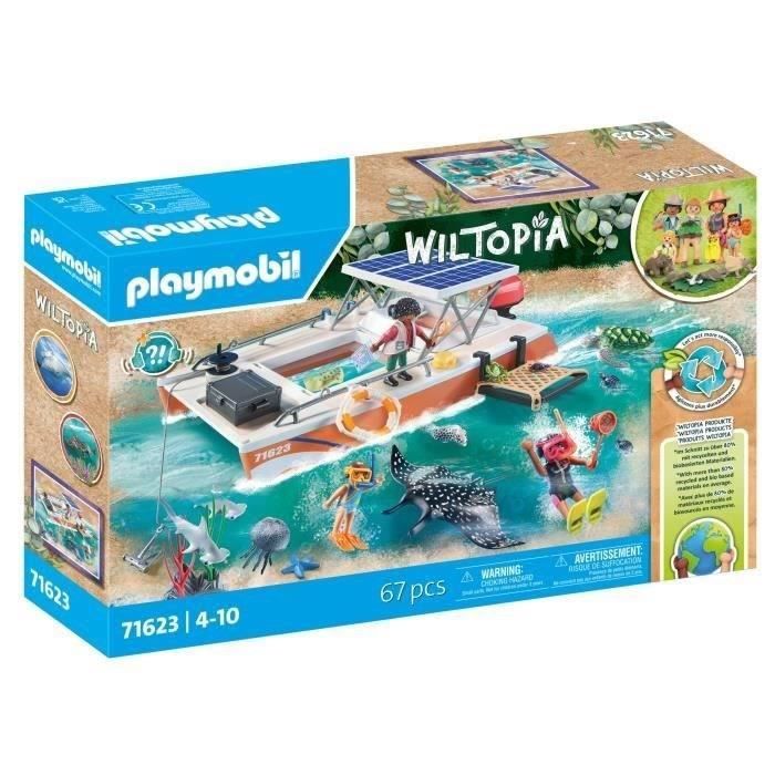 Playmobil 71623 Bateau de Surveillance des récifs coralliens Wiltopia Comprend Trois Personnages Un Catamaran avec Toit Solaire des Animaux Ainsi Que des Accessoires Dès