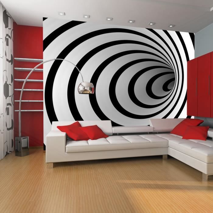Papier peint 3D et Perspective Tunnel 3D noir et blanc 200x154 cm ...