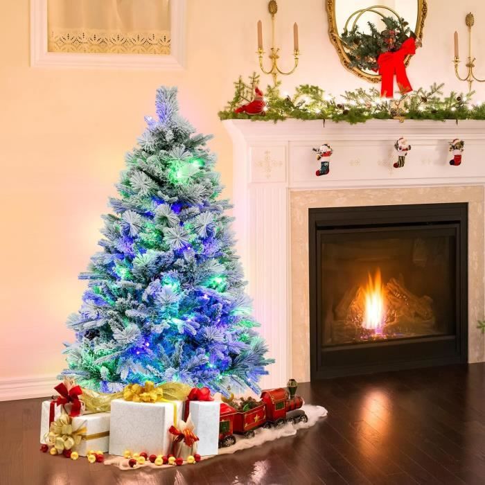 GYMAX 150 CM Sapin De Noël Avec 150 Lumières LED Bicolore, Avec Support