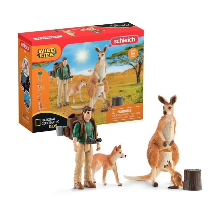 coffret aventures en océanie schleich - figurines de kangourous et ranger tom avec accessoires - gamme wild life