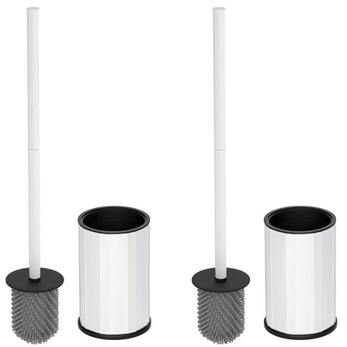 Lot De 2 Brosses WC En Silicone Avec Supports - Brosse Toilette Flexible Antidérapante Gris Et Blanc