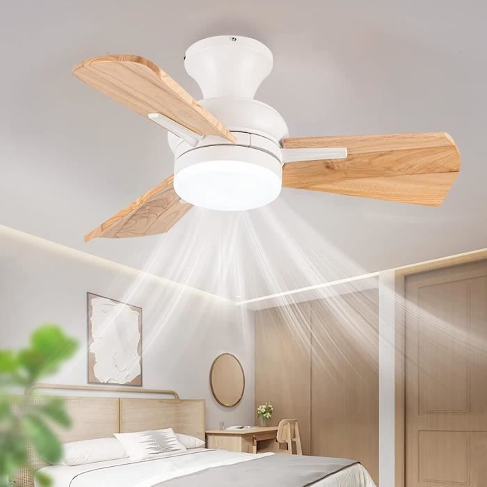KNVSS 76cm Ventilateur Silencieux Plafond Avec Lumiere Et Télécommande DC  Lustre Ventilateur En Bois 3 Pales Réversible 6 [937] - Cdiscount Bricolage