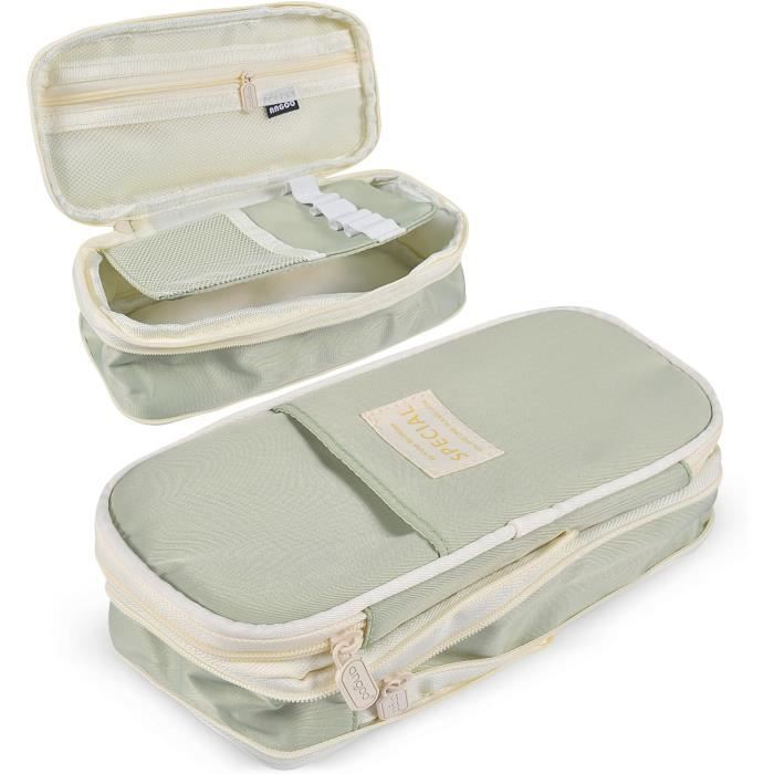 Trousse Scolaire Enfant 2 Pièces - Grande Capacité, 2 Compartiments, Tissu Oxford Résistant - Pour Fournitures, École, Bureau (Vert) - 4