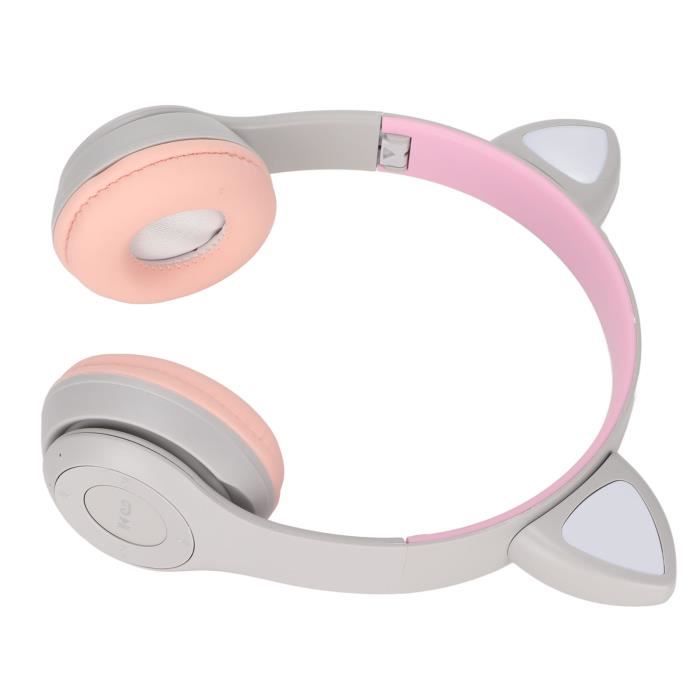 Casque d'écoute sans fil Bluetooth 5.0, écouteurs d'oreille de Chat Pliables Sur l'oreille avec Lumières Colorées, Unité de Pilote de 40 mm, pour iPhone/ iPad/Smartphones/Ordinateur Portable/PC/TV