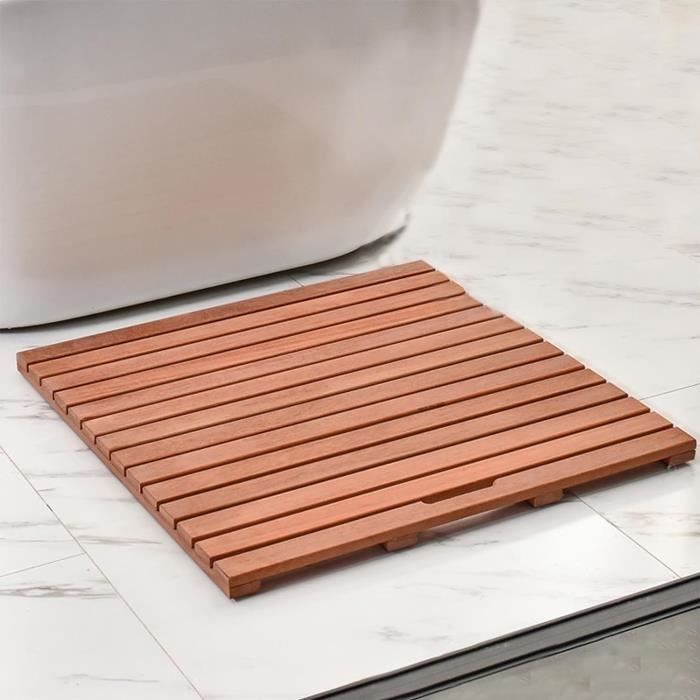 Tapis De Bain En Bois Massif Naturel Antidérapant 65x65cm - Caillebotis Douche