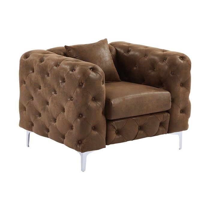Fauteuil chesterfield en microfibre aspect cuir vieilli EDWINA