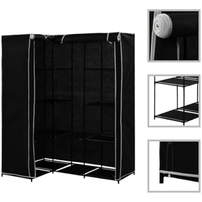 Armoire à vêtements - VIDAXL - Pliable en Tissu - Noir - À monter soi-même - Pour Chambre