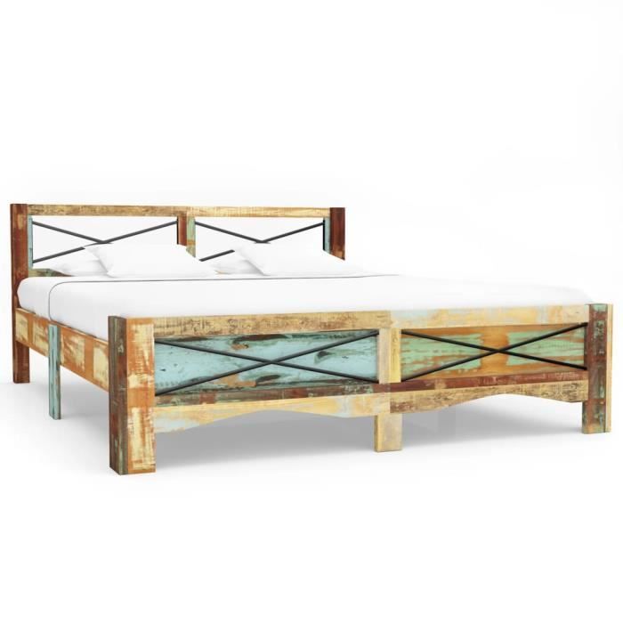 Cadre de lit - VIDAXL - Bois de récupération massif - 160 x 200 cm - Vintage