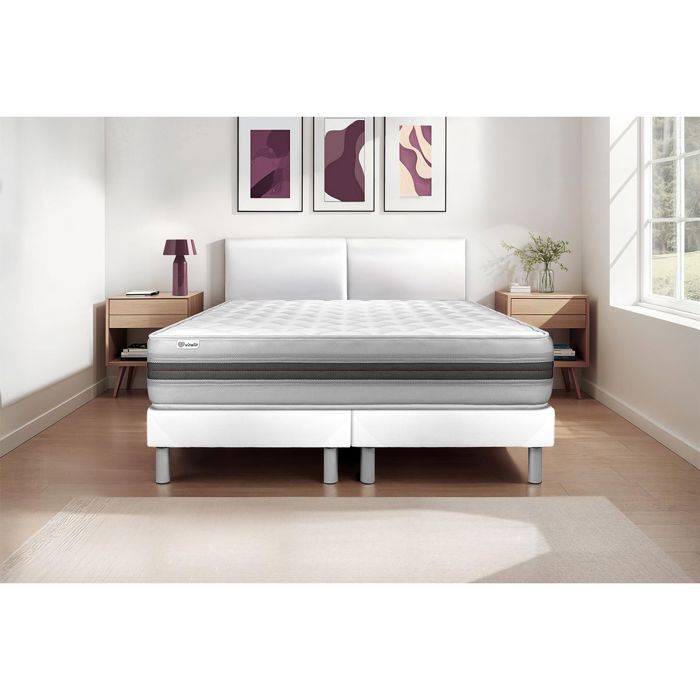 Ensemble Matelas Sommier 200x200 cm - 2 Sommiers Blanc - Vitalmemo Back Blanc