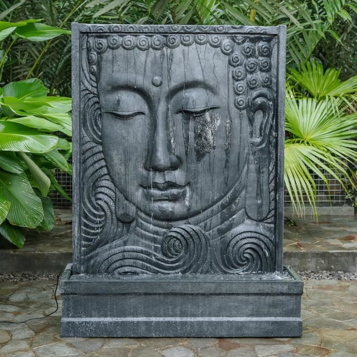 Mur d'eau visage de Bouddha - WANDA COLLECTION - Noir - Fibrociment - Electrique - Murs d'eau