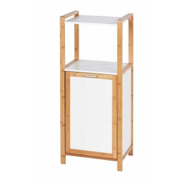 WENKO Meuble panier à linge Finja meuble avec tiroir linge sale bambou et 2 étagères de rangement MDF - Bambou Blanc - Marron