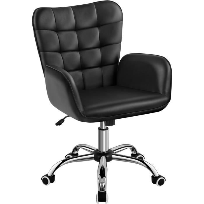 Yaheetech Chaise de Bureau Ergonomique Hauteur Réglable Fauteuil de Bureau en Similicuir avec Accoudoirs Rembourré Noir