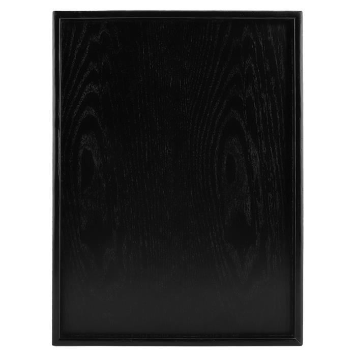 OUKENS Plateau à Thé Bois Massif Rectangulaire Noir – Élégant & Multifonction 30×20×2 Cm – Service Thé, Repas, Café & Présentation